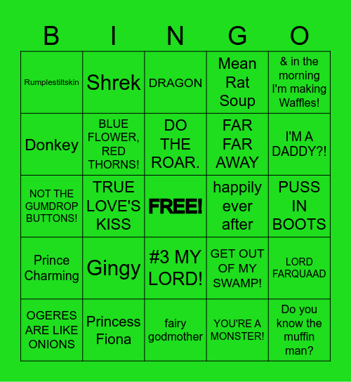 S H R E K Bingo Card