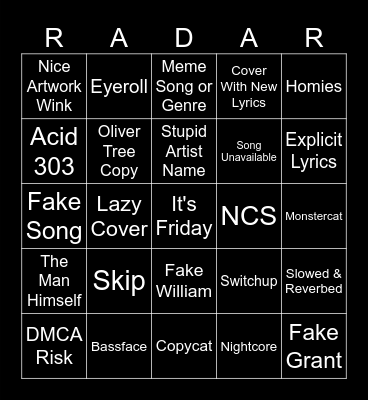 R E L E A S E Bingo Card