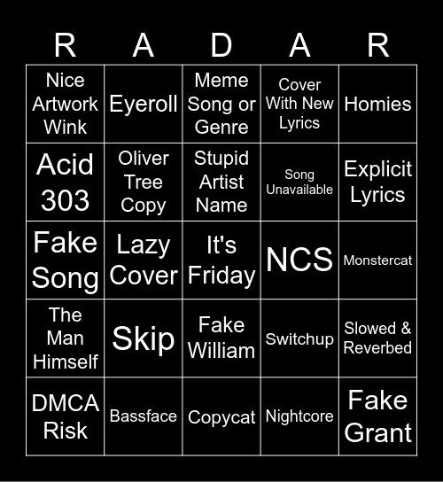 R E L E A S E Bingo Card