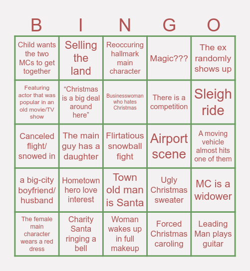 Hallmark Christmas Bingo Card