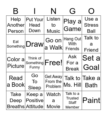 COPING SKILLS BINGO! Bingo Card