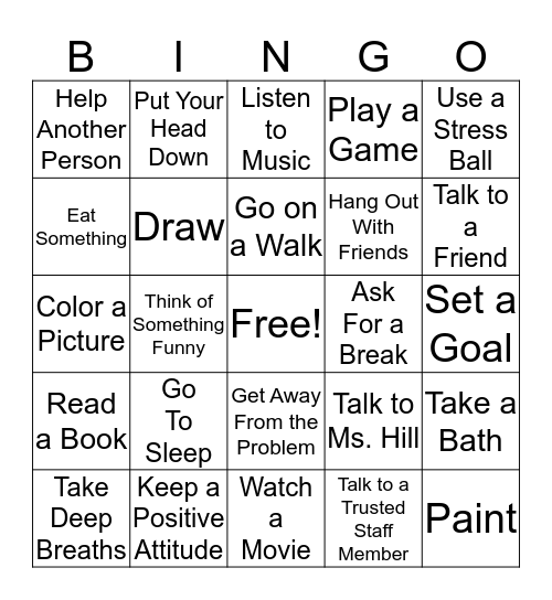 COPING SKILLS BINGO! Bingo Card