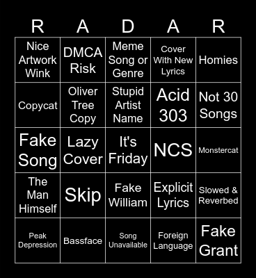 R E L E A S E Bingo Card