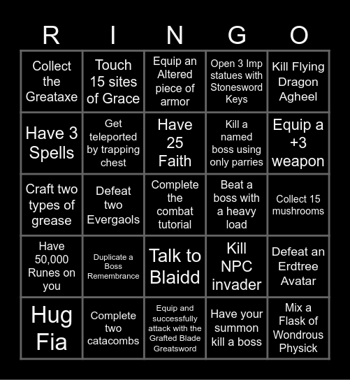 Elden Ring Bingo Card