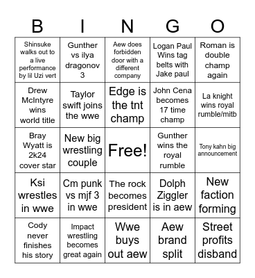Wwe 2024 Bingo Card