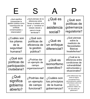 Gestión Organizacional en DH - U2 Bingo Card