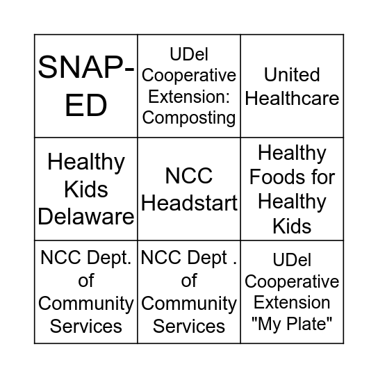 Community Dinner Bingo Card