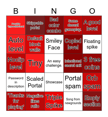 GD: Recent Level Bingo Card