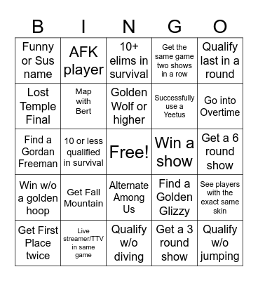 FALL GUYS BINGO Card