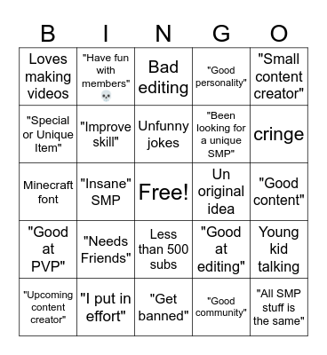 Minecraft SMP Videos Bingo Card