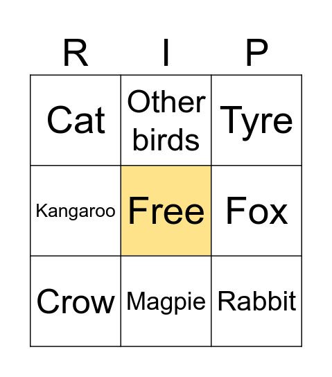 Roadkill Bingo ✨️ Bingo Card