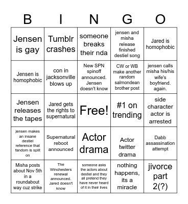 2023 November 5th Bingo Card