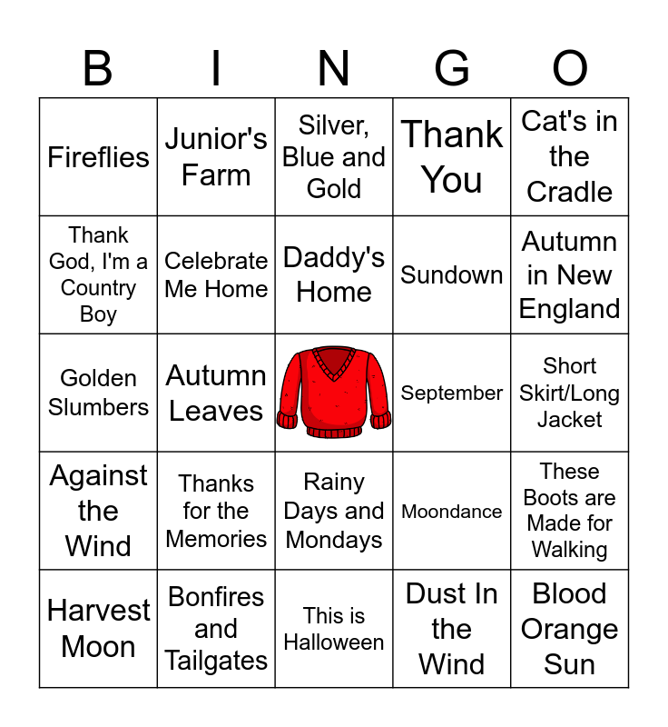 Sweater Weather Bingo Card