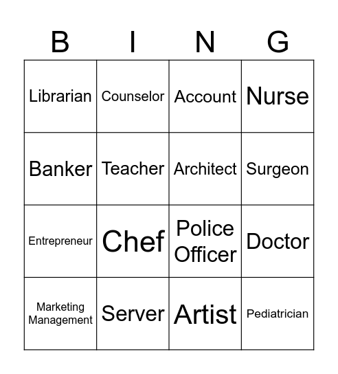 Career Bingo Card
