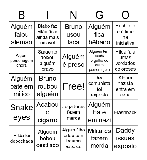 A caçada Bingo Card