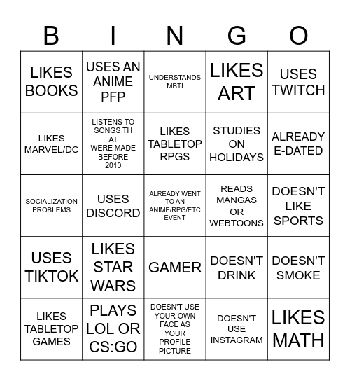 NERD BINGO Card