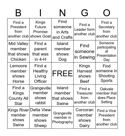 BARNYARD BINGO Card