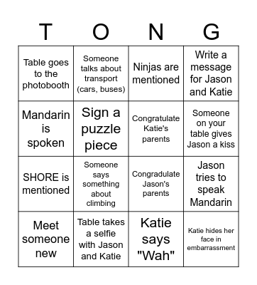 Katie and Jason's Wedding Bingo 2 Bingo Card