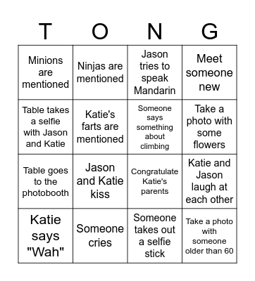 Jason and Katie's Wedding Bingo Card