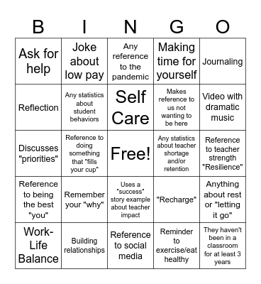 Mental Health PD Bingo Card
