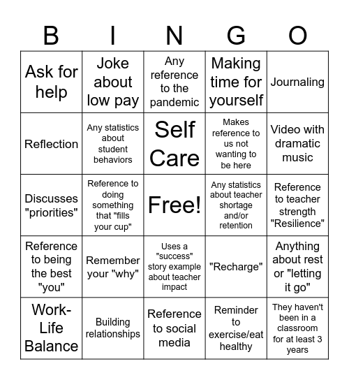 Mental Health PD Bingo Card