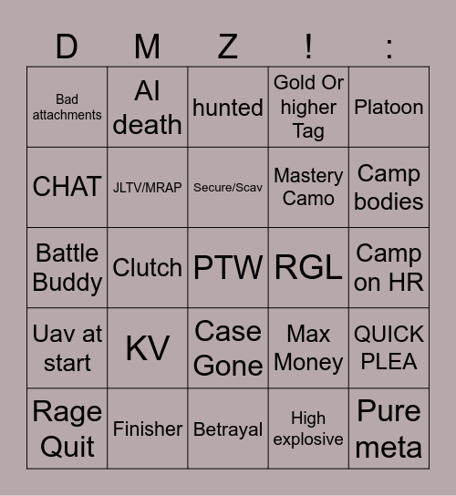 Bad Dmz Bingo Card