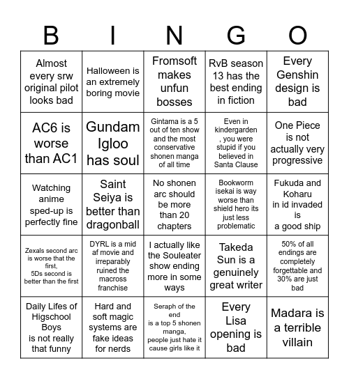Contoversy Bingo Card