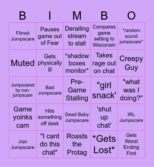 Blair Horror Game Bingo Card