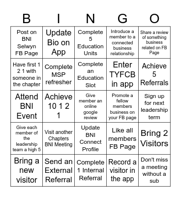 BNI Selwyn Bingo Card