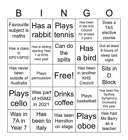 Get to Know the Arts Council 2023-24! Bingo Card