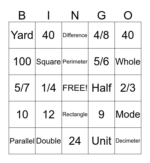 MATH BINGO! Bingo Card