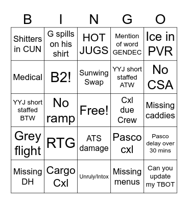 Saturday Opts Bingo Card