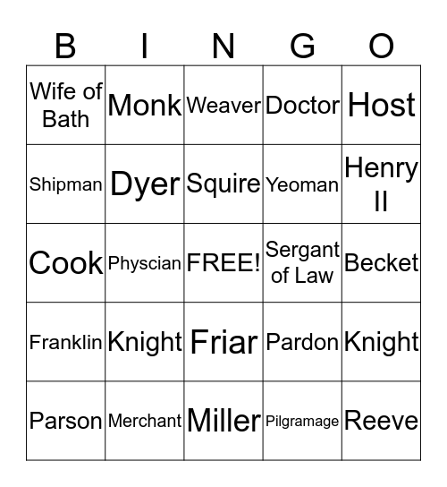 The Canterbury Tales Bingo Card