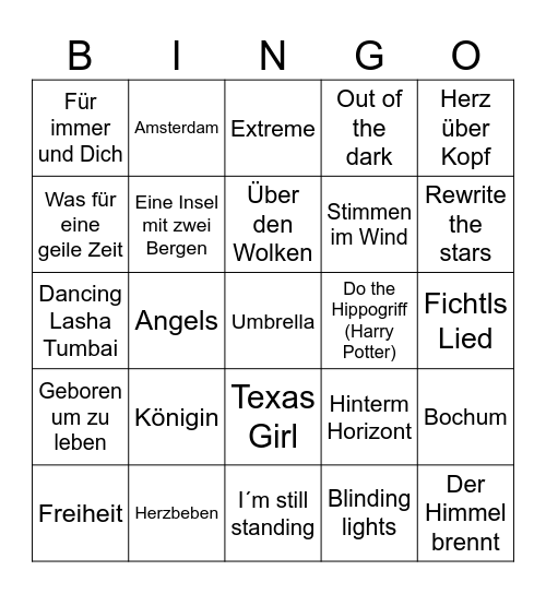10 Sekunden Bingo Card