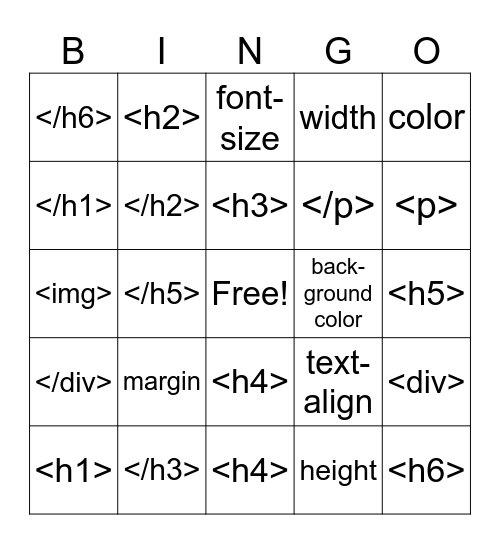 digi bingo Card