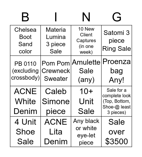 March 15-31st Bingo Card