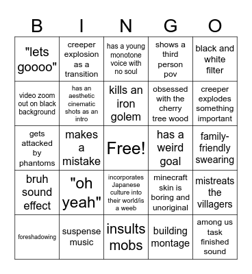 every 100 days hardcore youtuber Bingo Card