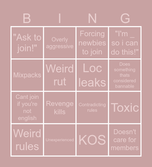 Untitled Bingo Card
