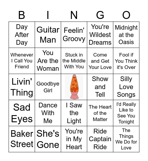 Peaceful Easy 70's Bingo Card