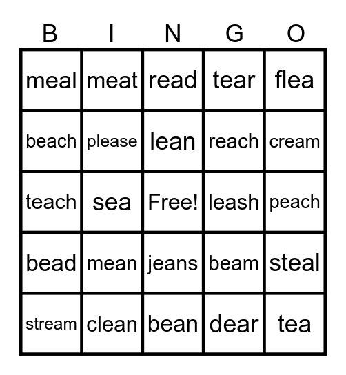 Vowel Team: ea Bingo Card