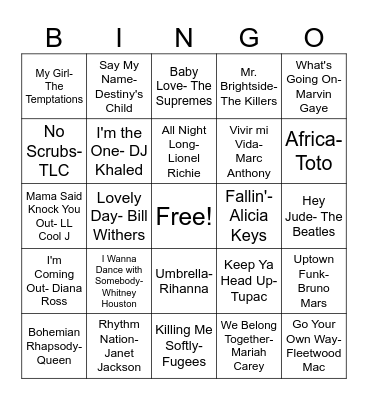 Music Bingo Card