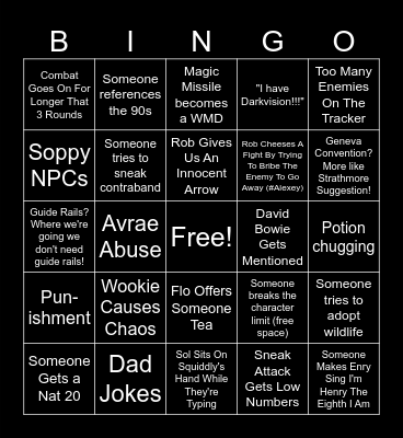 Blades Bingo Card