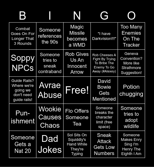 Blades Bingo Card