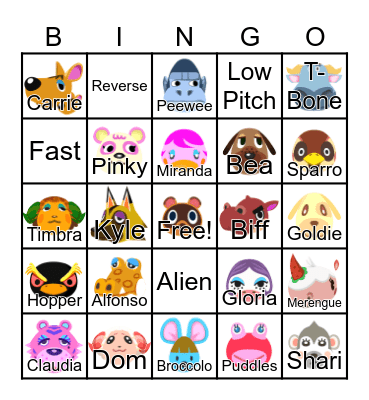 Animal Crossing Bingo Card