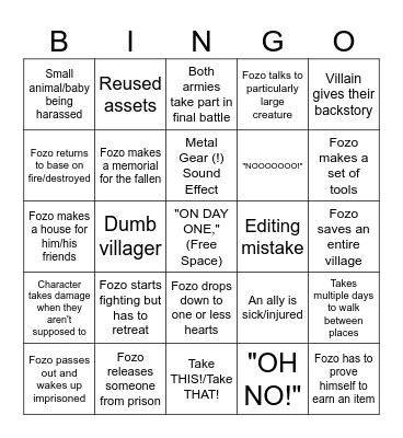 Fozo Bingo Card