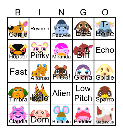 Animal Crossing Bingo Card