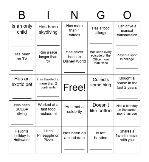 Untitled Bingo Card