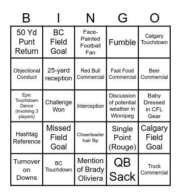 CFL WESTERN FINAL Bingo Card