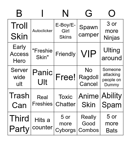 The Strongest Battlegrounds BINGO! Bingo Card