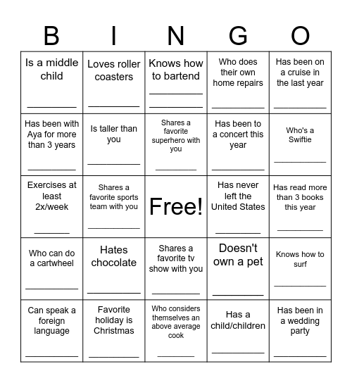 Untitled Bingo Card